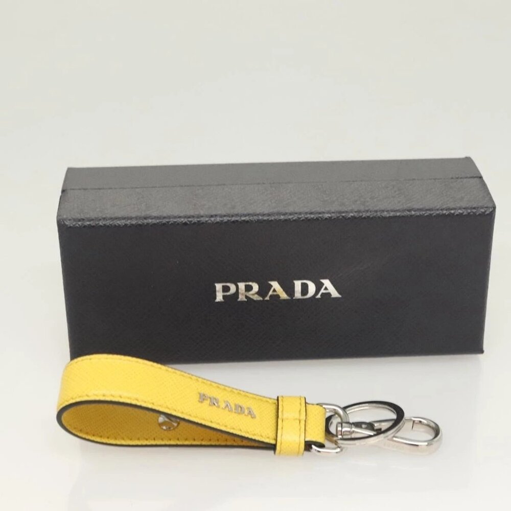 PRADA Key Holder Leather Yellow Auth